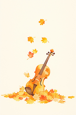 JPG 디자인 감정 예술 음악 컬러 단풍 낙엽 잎 일러스트 자연 수채화 풍경 노란색 가을 분위기 바이올린 장면 감성 뷰티풀 창의력 국내일러스트 AI일러스트 AI콘텐츠 식물 계절 컨셉 현악기 문화예술 생태계 파일형식