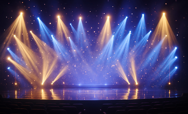 JPG 편집이미지 예술 음악 백그라운드 조명 이벤트 파란색 빛 노란색 콘서트 공연 공간 무대 화려 분위기 군중 준비 창작 편집실사 AI컴퓨터그래픽 AI콘텐츠 컬러 컨셉 문화예술 사람 CG 파일형식