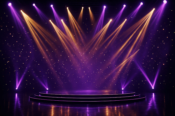 JPG 편집이미지 디자인 예술 백그라운드 조명 빛 반짝임 노란색 보라색 콘서트 공연 공간 무대 대기 분위기 공연장 그림 편집실사 AI컴퓨터그래픽 AI콘텐츠 컬러 컨셉 모션 이벤트 극장 CG 파일형식