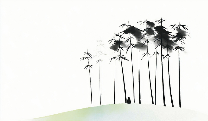 JPG 식물 전통 여유 예술 일러스트 자연 붓터치 수묵화 풍경 초록색 평화 고요 숲속 숲 그늘 먹 대나무 동양화 언덕 명상 그림 심플 대나무숲 단순화된 대나무잎 뷰티풀 국내일러스트 AI일러스트 AI콘텐츠 나무 감정 컬러 컨셉 잎 서예 미술 생태계 파일형식