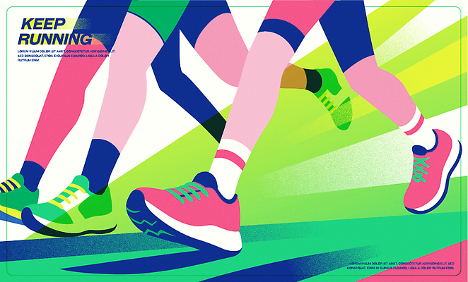 스포츠 컬러 포즈 운동화 신발 일러스트 운동선수 건강 사람 여러명 여름 달리기 조깅 운동 헬스 축제 활발 에너지 코스 유산소운동 러닝 참여 국내일러스트 AI파일 계절 다수 컨셉 모션 파일형식 벡터