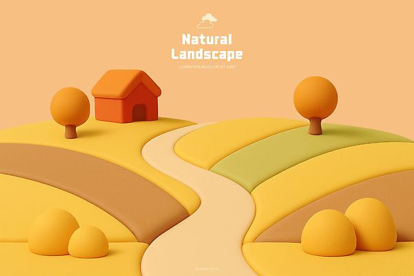 PSD 나무 편집이미지 디자인 도로 곡선 자연 주택 따뜻함 풍경 그래픽 환경 부드러움 조화 색감 편집3D 식물 길 선 교통시설 건물 3D 감각 생태계 파일형식