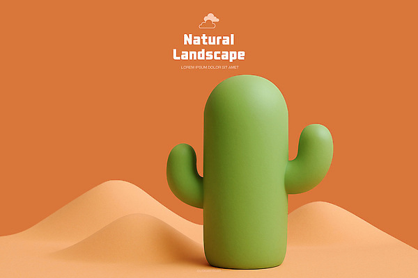 PSD 편집이미지 디자인 컬러 백그라운드 곡선 자연 선인장 풍경 초록색 주황색 사막 작품 부드러움 조화 편집3D 식물 선 미술 3D 감각 생태계 파일형식