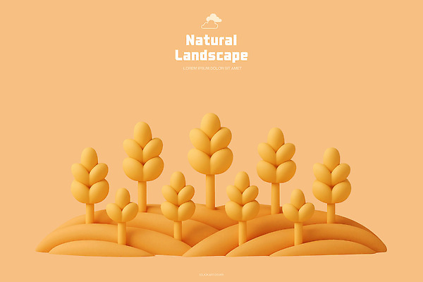 PSD 나무 편집이미지 디자인 여유 예술 자연 풍경 금색 언덕 이미지 부드러움 뷰티풀 경관 편집3D 식물 감정 컬러 3D 감각 생태계 파일형식