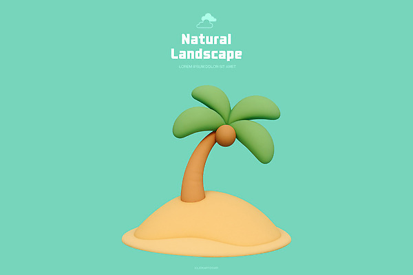 모양 PSD 편집이미지 디자인 컬러 섬 백그라운드 자연 열대 풍경 야자수 오브젝트 그림 미니멀 편집3D 나무 3D 생태계 파일형식