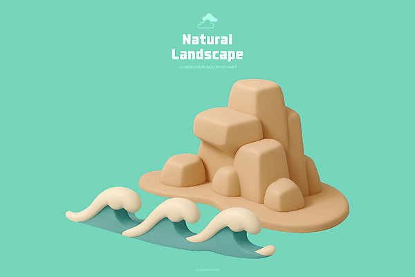 PSD 편집이미지 디자인 물결 파도 섬 백그라운드 자연 풍경 해변 그래픽 파란색 평화 돌_바위 장면 부드러움 편집3D 바다 컬러 컨셉 3D 감각 생태계 파일형식