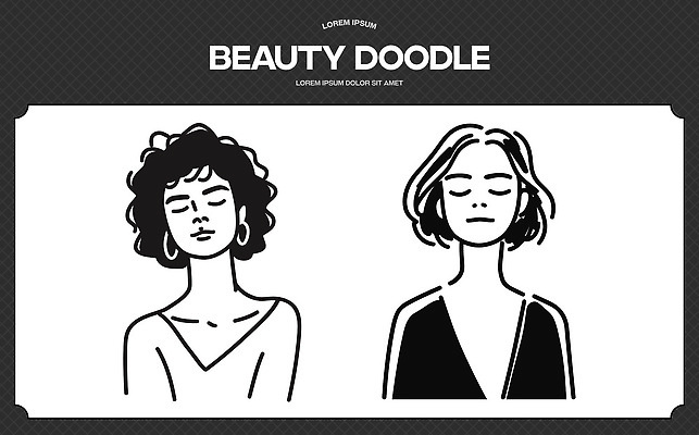 캐릭터 헤어스타일 디자인 여자 패션 감정 라인일러스트 일러스트 흑백 사람 뷰티 유행 표현 감각 낙서 그림 초상화 뷰티풀 창의성 프로필 스타일 국내일러스트 AI파일 촬영기법 파일형식 벡터