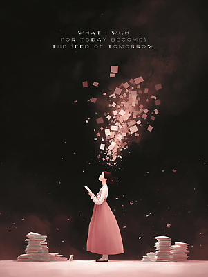 JPG 여자 종이 예술 일러스트 하늘 미래 창조 씨앗 들기 책 빛 희망 꿈 교양 표현 발전 한복 고민 가능 내일 뷰티풀 상상력 순간 영감 책더미 국내일러스트 AI일러스트 AI콘텐츠 식물 한국전통 감정 컨셉 모션 사람 전통의상 무더기 파일형식