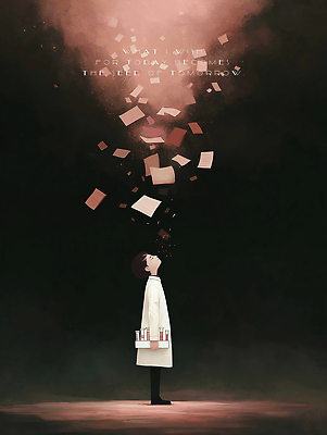 JPG 남자 감정 종이 예술 상징 과학 생각 일러스트 미래 아이디어 실험 들기 소년 빛 꿈 성장 표현 실험복 연구원 시험관 고민 고개들기 감성 상상력 창의력 국내일러스트 AI일러스트 AI콘텐츠 직업 어린이 컨셉 모션 실험기구 사람 가운 파일형식