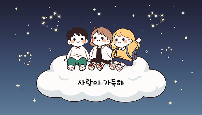 구름 캐릭터 행복 별 어린이 일러스트 모션 밤하늘 하늘 책가방 따뜻함 이야기 사랑 웃음 앉기 세명 친구 반짝임 우정 별자리 꿈 표현 인사 그림 소원 소통 순간 국내일러스트 AI파일 자연요소 감정 컨셉 가방 관계 표정 사람 예절 야간 파일형식 벡터