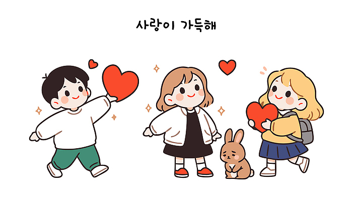 동물 행복 어린이 상징 일러스트 모션 책가방 사랑 웃음 들기 세명 친구 반짝임 귀여움 우정 기쁨 하트 마음 토끼 포근함 즐거움 나누기 소통 순간 국내일러스트 AI파일 모양 감정 컨셉 가방 포유류 관계 표정 사람 반려동물 감각 파일형식 벡터