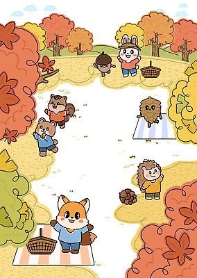 PSD 동물 캐릭터 공원 컬러 단풍 일러스트 모션 자연 나뭇잎 풍경 친구 귀여움 가을 토끼 수집 즐거움 다람쥐 여우 도토리 고슴도치 국내일러스트 계절 공공시설 감정 컨셉 잎 포유류 관계 반려동물 견과류 설치류 생태계 파일형식
