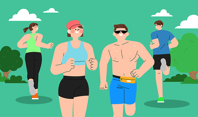 공원 여자 남자 어린이 스포츠 일러스트 모션 날씨 협력 건강 야외 여름 운동복 달리기 운동 그룹 즐거움 땀 러닝 청량 국내일러스트 AI파일 옷 계절 공공시설 감정 사람 파일형식 벡터