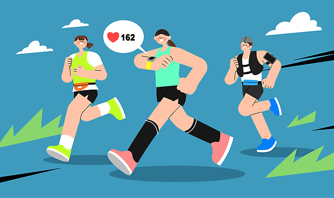 스포츠 다이어트 일러스트 모션 건강 야외 세명 달리기 운동 헬스 경쟁 맥박 목표 즐거움 파란배경 유산소운동 러닝 국내일러스트 AI파일 감정 백그라운드 컨셉 의학 사람 파란색 파일형식 벡터