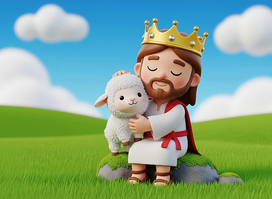 JPG 동물 편집이미지 종교 자연 왕관 사랑 웃음 풍경 초원 평화 양 예수 포근함 조화 편집3D AI컴퓨터그래픽 AI콘텐츠 감정 컨셉 포유류 표정 3D 신_종교 감각 생태계 파일형식