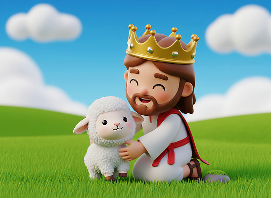 JPG 동물 편집이미지 행복 자연 휴식 왕관 사랑 미소 초원 반려동물 평화 귀여움 성경 양 예수 즐거움 편집3D AI컴퓨터그래픽 AI콘텐츠 감정 컨셉 종교용품 포유류 표정 3D 신_종교 생태계 파일형식