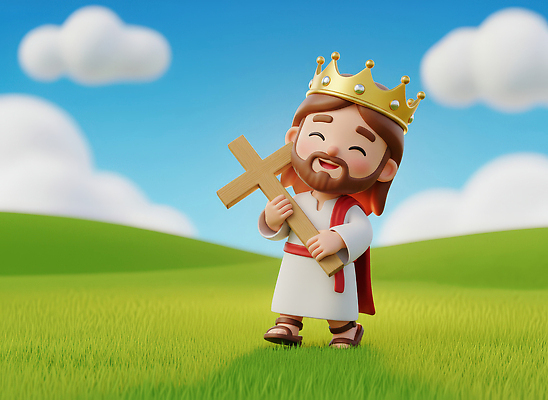 JPG 편집이미지 캐릭터 기독교 종교 음악 상징 십자가 하늘 왕관 웃음 초원 평화 기도 예수 편집3D AI컴퓨터그래픽 AI콘텐츠 컨셉 문화예술 표정 3D 신_종교 파일형식