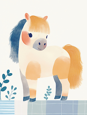 JPG 식물 동물 화분 일러스트 자연 수채화 조랑말 동물그림 마스코트 국내일러스트 AI일러스트 AI콘텐츠 말_동물 생태계 파일형식