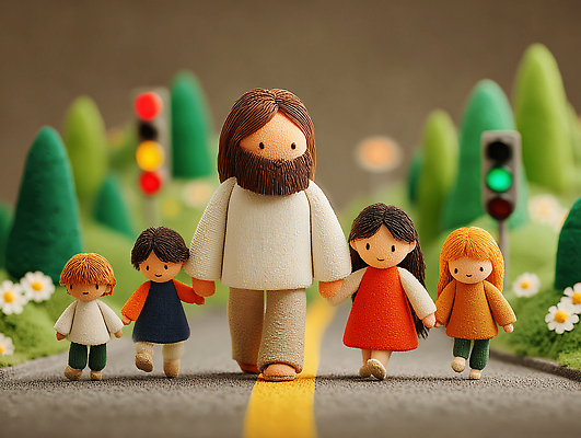 JPG 편집이미지 꽃 도로 어린이 가족 따뜻함 손잡이 안전 풍경 걷기 믿음 예수 신호등 작품 건너기 이미지편집 AI컴퓨터그래픽 AI콘텐츠 식물 감정 길 관계 교통시설 모션 미술 사람 신_종교 파일형식