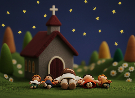 JPG 편집이미지 캐릭터 행복 별 인형 자연 하늘 조명 풍경 초록색 교회 평화 귀여움 명상 이미지편집 AI컴퓨터그래픽 AI콘텐츠 자연요소 감정 컬러 컨셉 종교건축 건물 생태계 파일형식