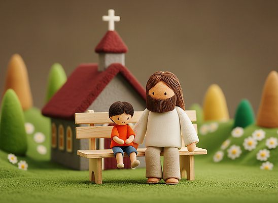 JPG 나무 편집이미지 캐릭터 꽃 어린이 인형 벤치 가족 자연 여러명 교회 예수 편안함 예배 소통 이미지편집 AI컴퓨터그래픽 AI콘텐츠 식물 다수 컨셉 의자 관계 종교건축 사람 건물 신_종교 감각 생태계 파일형식