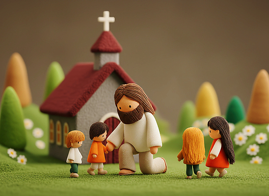 JPG 편집이미지 행복 종교 어린이 인형 자연 사랑 풍경 교회 평화 예수 소통 공동체 동심 이미지편집 AI컴퓨터그래픽 AI콘텐츠 감정 컨셉 종교건축 사람 건물 신_종교 생태계 파일형식