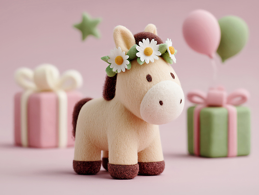 JPG 편집이미지 캐릭터 기념일 꽃 어린이 분홍색 놀이 선물 장식 파티 귀여움 생일 오브젝트 풍선 조랑말 말인형 이미지편집 AI컴퓨터그래픽 AI콘텐츠 식물 인형 컬러 컨셉 사람 이벤트 말_동물 파일형식