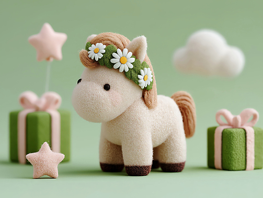 JPG 편집이미지 꽃 인형 백그라운드 크리스마스 선물 장식 초록색 인테리어 축제 말_게임 생일 오브젝트 그림 조랑말 소프트 아기자기 이미지편집 AI컴퓨터그래픽 AI콘텐츠 식물 디자인 기념일 컬러 컨셉 말_동물 파일형식