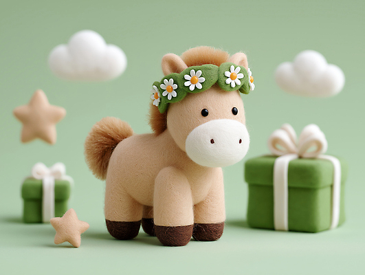 JPG 동물 편집이미지 별 인형 백그라운드 크리스마스 선물 장식 초록색 소풍 귀여움 생일 오브젝트 조랑말 말인형 아기자기 이미지편집 AI컴퓨터그래픽 AI콘텐츠 자연요소 기념일 컬러 컨셉 야외활동 말_동물 파일형식