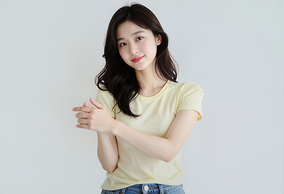 JPG 모델 편집이미지 여자 패션 컬러 포즈 티셔츠 미소 근접촬영 노란색 촬영 편안함 뷰티풀 의료성형뷰티 스타일 편집실사 AI인물포토 AI콘텐츠 뷰포인트 셔츠 표정 사람 감각 CG 파일형식 AI포토