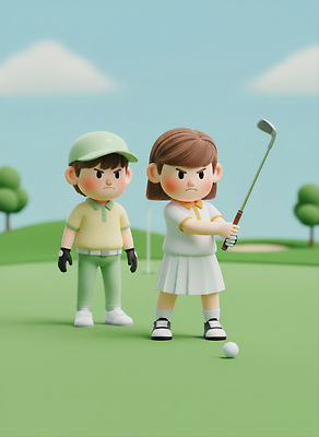 JPG 편집이미지 캐릭터 감정 어린이 스포츠 골프 골프공 골프클럽 풍경 잔디 여름 친구 경쟁 집중 연습 경기도 편집3D AI컴퓨터그래픽 AI콘텐츠 식물 계절 컨셉 공 관계 골프용품 한국 사람 3D 구기 파일형식