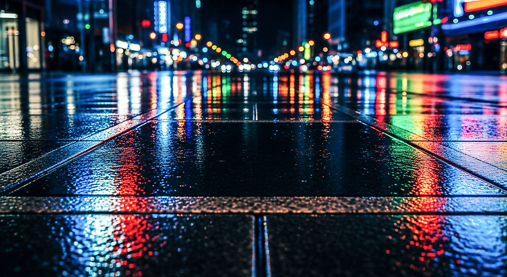 JPG 편집이미지 길 거리 풍경 여러명 빛 반사 촬영 회색 도시 저녁 네온 장면 편집실사 AI포토 AI콘텐츠 컬러 다수 사람 야간 CG 파일형식