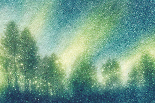 JPG 나무 컬러 일러스트 자연 하늘 풍경 파란색 빛 평화 저녁 숲 신비 북극 조화 오로라 뷰티풀 경관 국내일러스트 AI일러스트 AI콘텐츠 식물 컨셉 자연현상 야간 극지방 생태계 파일형식