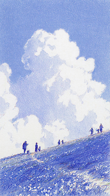 JPG 여유 일러스트 모션 자연 하늘 산 풍경 여러명 야외 여름 파란색 운동 걷기 등산 하이킹 탐험 흰색 시간 즐거움 국내일러스트 AI일러스트 AI콘텐츠 계절 감정 컬러 다수 레저 건강 사람 트래킹 생태계 파일형식