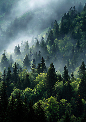 JPG 나무 편집이미지 자연 아침 산 풍경 여름 환경 고요 안개 숲속 숲 신비 조용 편집실사 AI포토 AI콘텐츠 주간 식물 계절 컨셉 날씨 CG 생태계 파일형식