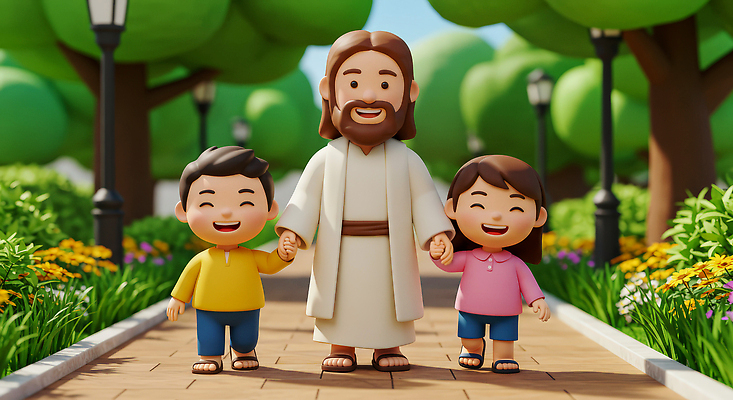 JPG 나무 편집이미지 공원 꽃 행복 길 어린이 가족 자연 미소 웃음 친구 걷기 손잡기 예수 편집3D AI컴퓨터그래픽 AI콘텐츠 식물 공공시설 감정 관계 모션 표정 사람 3D 신_종교 생태계 파일형식