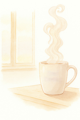 JPG 커피 음료 일러스트 아침 휴식 따뜻함 일상 일출 공간 머그컵 맛 김 집중 창가 즐거움 향기 순간 안락 차분 국내일러스트 AI일러스트 AI콘텐츠 주간 감정 컨셉 창문 라이프 컵 노을 해조류 냄새 파일형식