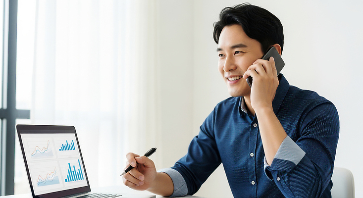 JPG 편집이미지 남자 통계 그래프 노트북 사무실 디지털 스크린 자료 업무 작업 집중 분석 통화 서류판 의료성형뷰티 편집실사 AI인물포토 AI콘텐츠 컨셉 비즈니스 모션 사람 전자제품 사무용품 CG 파일형식 AI포토