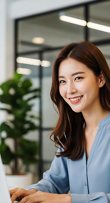 JPG 식물 편집이미지 여자 백그라운드 정보기술 미소 비즈니스라이프 컴퓨터 사무실 작업 편안함 모던 의료성형뷰티 편집실사 AI인물포토 AI콘텐츠 라이프스타일 비즈니스 기술 표정 사람 전자제품 감각 CG 파일형식 AI포토