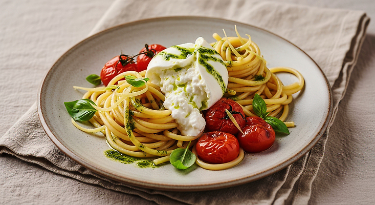 JPG 편집이미지 토마토 채소 파스타 요리 식사 저녁식사 면류 이탈리아음식 올리브오일 바질 모짜렐라치즈 페스토 편집실사 AI포토 AI콘텐츠 음식 치즈 서양음식 소스_음식 기름_음식 CG 파일형식