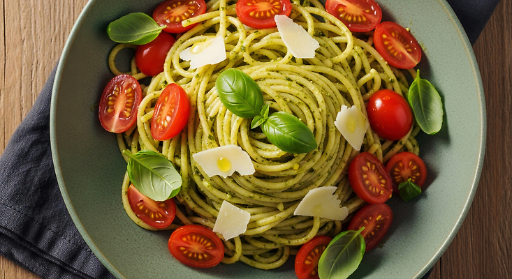 JPG 편집이미지 음식 토마토 채소 건강 스파게티 요리 식사 면류 레시피 바질 페스토 편집실사 AI포토 AI콘텐츠 파스타 소스_음식 CG 파일형식