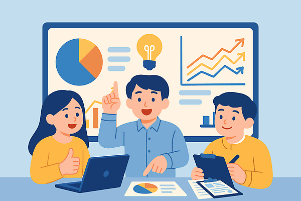 일러스트 비즈니스 성공 회의 그래프 협력 아이디어 기술 사무실 자료 정보 작업 발표 계획 프레젠테이션 분석 전략 소통 문제해결 서류판 국내일러스트 AI파일 컨셉 사무용품 파일형식 벡터