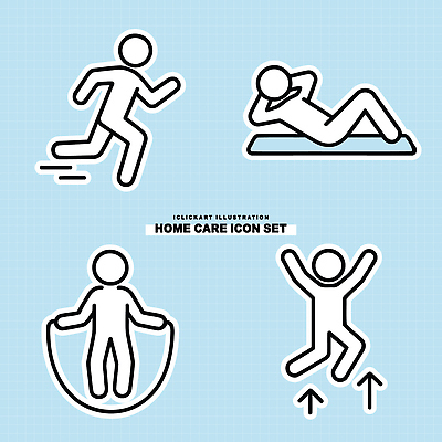 아이콘 라이프스타일 모션 건강 달리기 운동 점프 헬스 줄넘기 윗몸일으키기 홈케어 2D아이콘 AI파일 관리 생활 파일형식 벡터