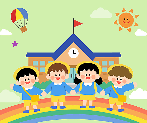 교육 행복 어린이 컬러 무지개 일러스트 교실 학교 모션 놀이 웃음 일상 친구 귀여움 손잡기 축제 즐거움 밝은색 국내일러스트 AI파일 자연요소 감정 컨셉 관계 표정 사람 라이프 파일형식 벡터