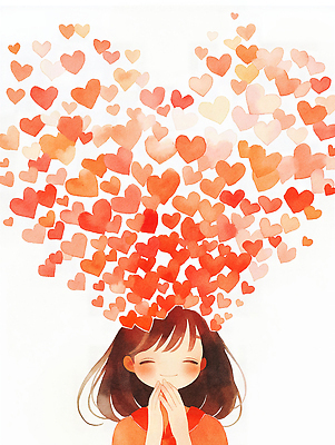 JPG 행복 감정 일러스트 사랑 소녀 기쁨 양손 하트 마음 표현 그림 긍정 아날로그 뷰티풀 창의성 국내일러스트 AI일러스트 AI콘텐츠 모양 손 여자 어린이 컨셉 파일형식