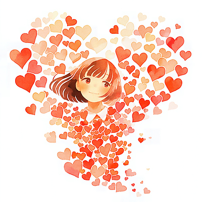 JPG 디자인 행복 감정 백그라운드 일러스트 상상 사랑 소녀 기쁨 꿈 하트 표현 그림 감동 감성 창의력 국내일러스트 AI일러스트 AI콘텐츠 모양 여자 어린이 컨셉 파일형식