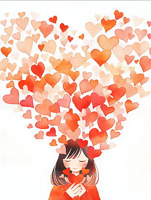 JPG 행복 감정 예술 컬러 일러스트 포옹 수채화 따뜻함 사랑 소녀 평화 기쁨 하트 마음 표현 크기 그림 상상력 설렘 창의성 국내일러스트 AI일러스트 AI콘텐츠 모양 여자 어린이 컨셉 안기 파일형식