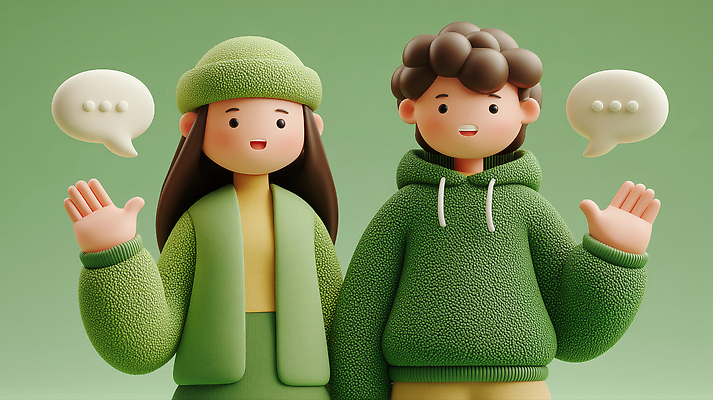 JPG 편집이미지 캐릭터 옷 백그라운드 3D캐릭터 대화 사람 초록색 표현 인사 소통 손흔들기 스타일 편집3D AI컴퓨터그래픽 AI콘텐츠 컬러 컨셉 모션 말하기 3D 예절 파일형식