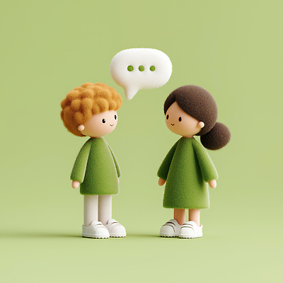 JPG 모델 편집이미지 캐릭터 긴머리 어린이 백그라운드 3D캐릭터 대화 연두색 친구 파마 소통 털옷 편집3D AI컴퓨터그래픽 AI콘텐츠 헤어스타일 옷 컨셉 관계 말하기 사람 초록색 3D 파일형식