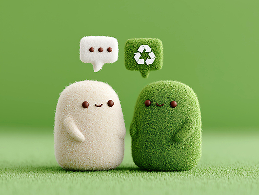 JPG 편집이미지 상징 3D캐릭터 대화 환경 재활용 표현 보호 에코 친환경 파란배경 편집3D AI컴퓨터그래픽 AI콘텐츠 캐릭터 백그라운드 컨셉 말하기 파란색 3D 파일형식